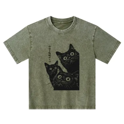 Tokyo-Tiger Three Cats Are Watching You Today Kids Washed T-Shirt