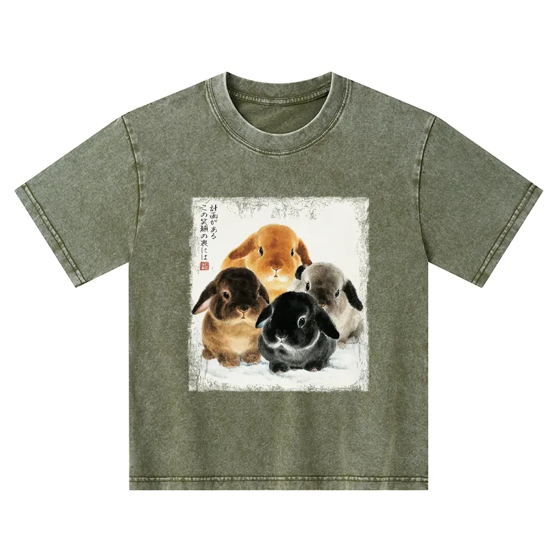 Tokyo-Tiger The Ink Wash Rabbit Is Watching You Kids Washed T-Shirt