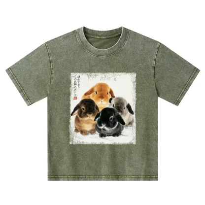Tokyo-Tiger The Ink Wash Rabbit Is Watching You Kids Washed T-Shirt