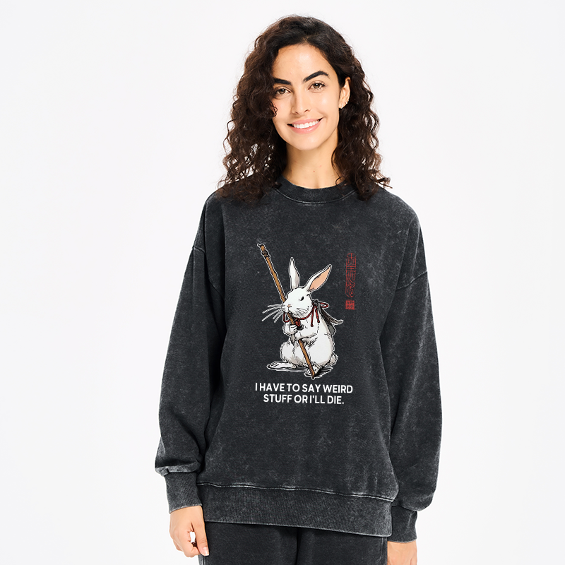 Tokyo-Tiger Rabbit Gotta Say Weird Stuff Or Die Washed Sweatshirt