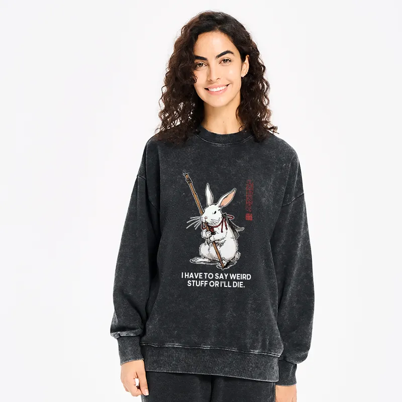 Tokyo-Tiger Rabbit Gotta Say Weird Stuff Or Die Washed Sweatshirt