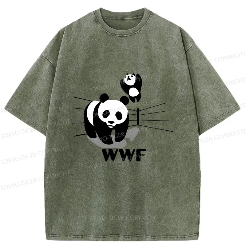 Tokyo-Tiger Wrestling Pandas Meme Washed T-Shirt