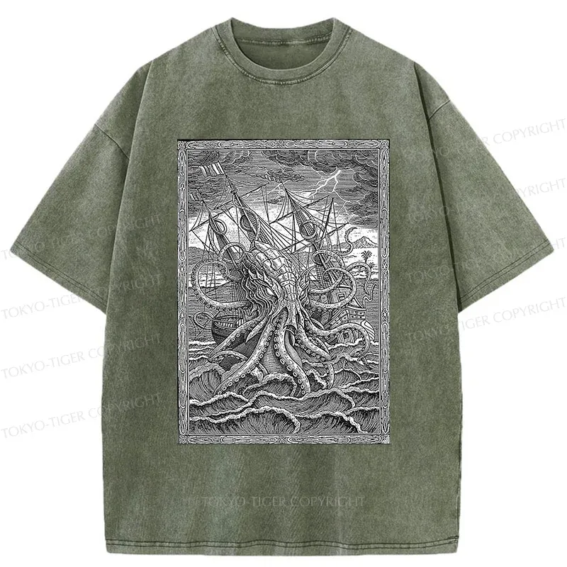 Tokyo-Tiger Octopus Attack Washed T-Shirt