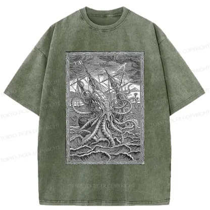 Tokyo-Tiger Octopus Attack Washed T-Shirt