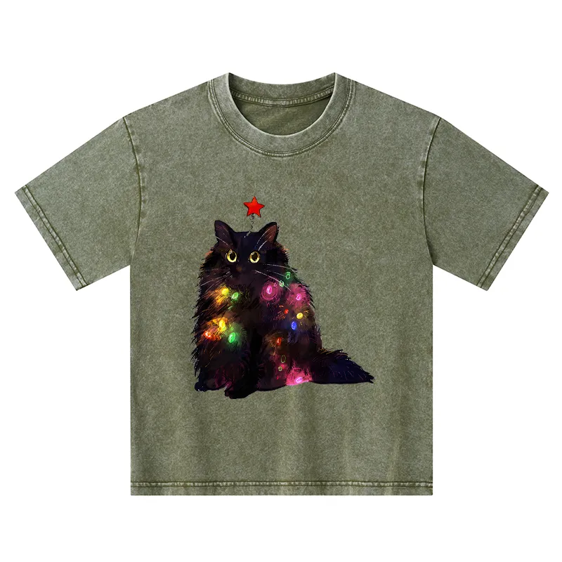 Tokyo-Tiger Christmas Lights Cat Kids Washed T-Shirt