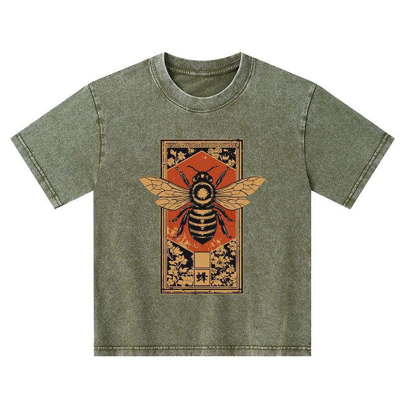 Tokyo-Tiger Japanese Bee Art Kids Washed T-Shirt