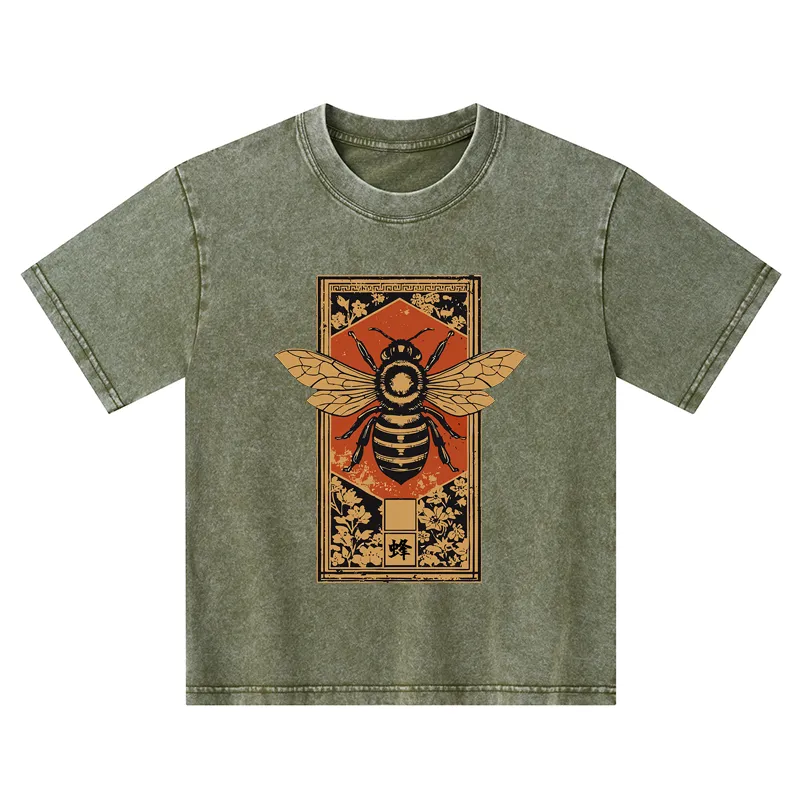 Tokyo-Tiger Japanese Bee Art Kids Washed T-Shirt