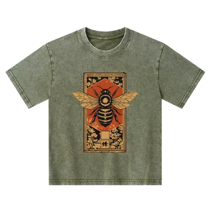 Tokyo-Tiger Japanese Bee Art Kids Washed T-Shirt