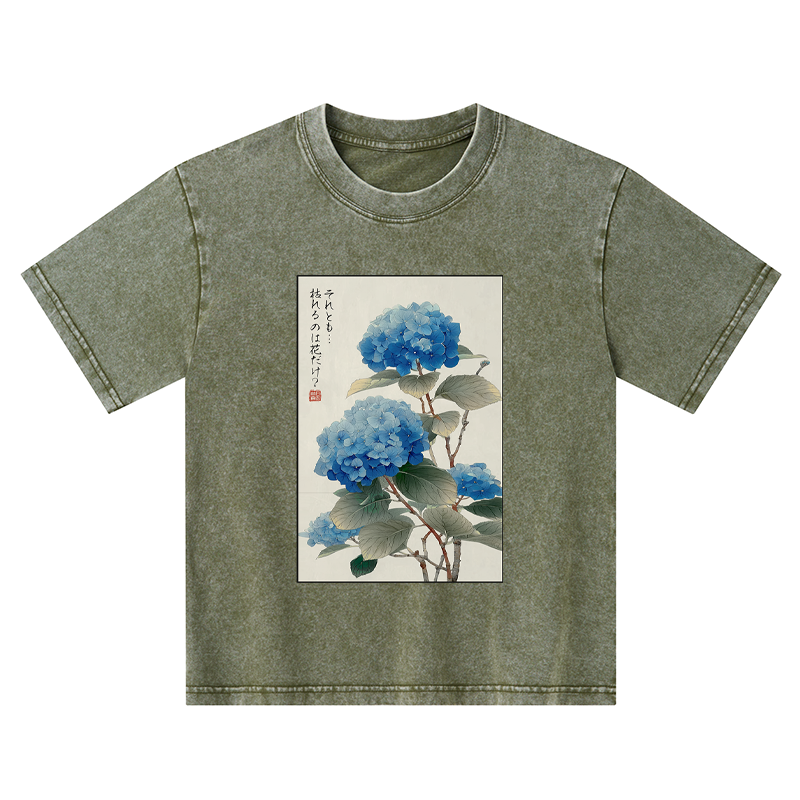 Tokyo-Tiger Ukiyoe Hydrangeas: A Reflection of the Soul Kids Washed T-Shirt