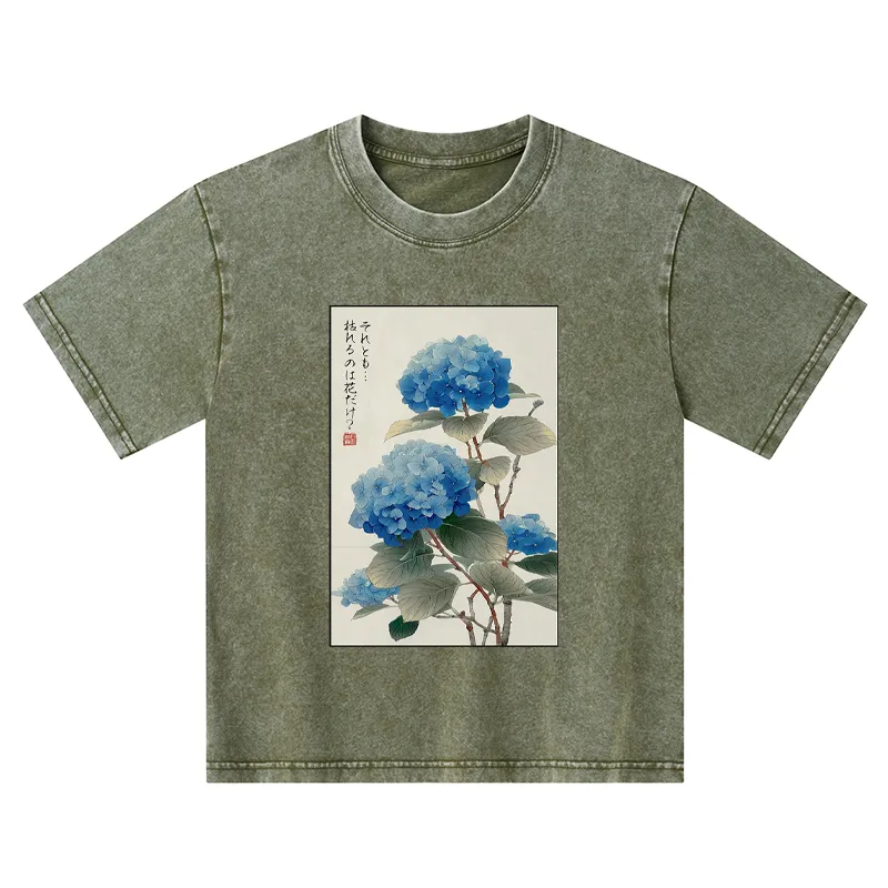 Tokyo-Tiger Ukiyoe Hydrangeas: A Reflection of the Soul Kids Washed T-Shirt