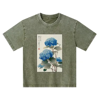 Tokyo-Tiger Ukiyoe Hydrangeas: A Reflection of the Soul Kids Washed T-Shirt