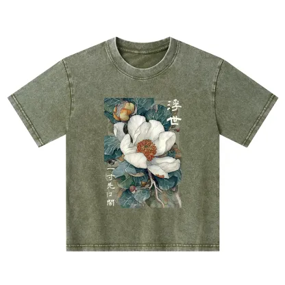Tokyo-Tiger Ukiyoe Magnolia Flower Poster Kids Washed T-Shirt