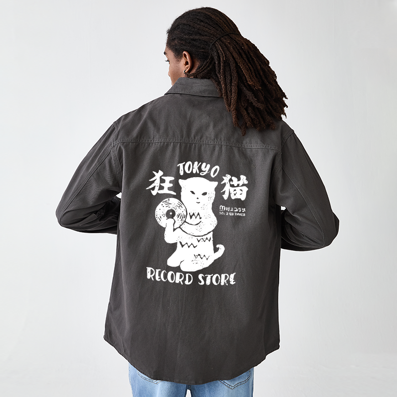 Tokyo-Tiger Tokyo Record Store Cat CD Men's Corduroy Work Jacket