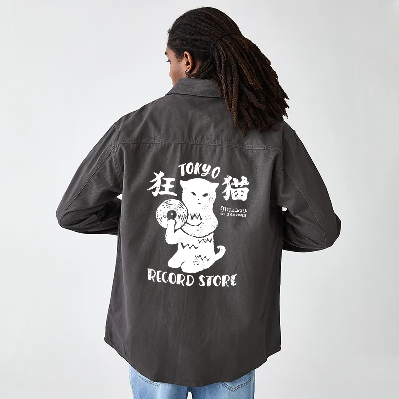 Tokyo-Tiger Tokyo Record Store Cat CD Men's Corduroy Work Jacket
