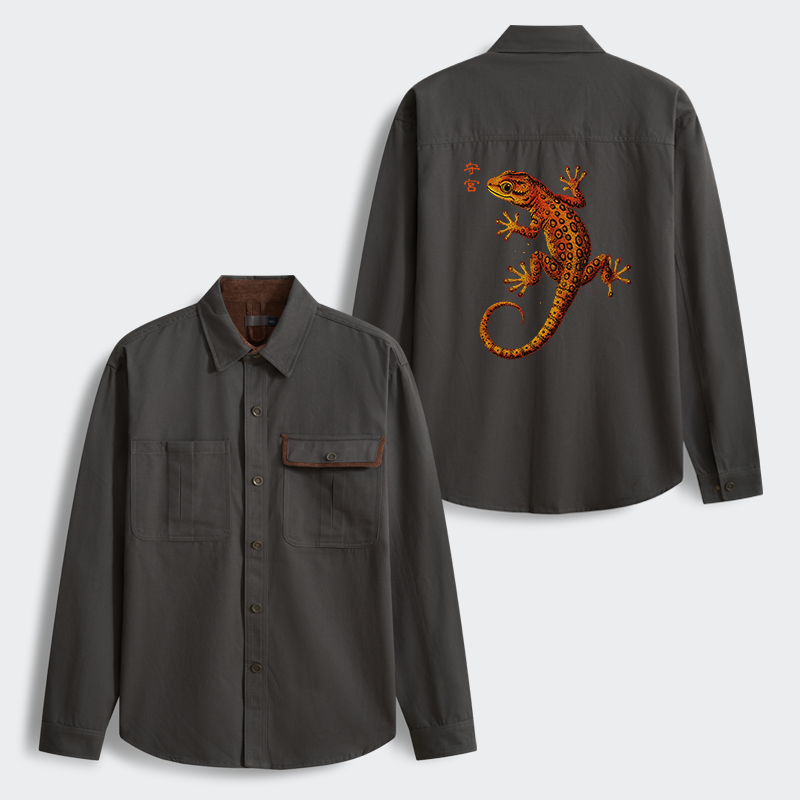 Tokyo-Tiger Retro Gecko Funny Men's Corduroy Work Jacket