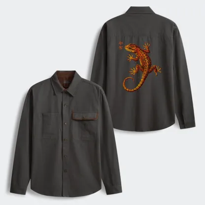 Tokyo-Tiger Retro Gecko Funny Men's Corduroy Work Jacket
