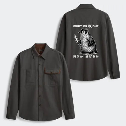 Tokyo-Tiger Funny Fight Or Flight Men's Corduroy Work Jacket