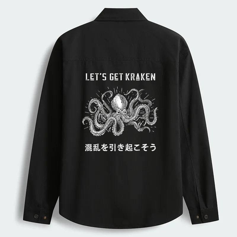 Tokyo-Tiger Funny Octopus：Let’s Get Kraken Men's Corduroy Work Jacket