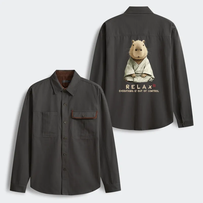 Tokyo-Tiger Zen Capybara：Relax, it's all chaos Men's Corduroy Work Jacket