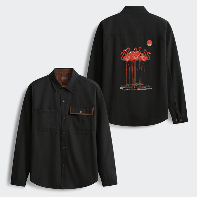 Tokyo-Tiger Flamingos at Dusk Men's Corduroy Work Jacket