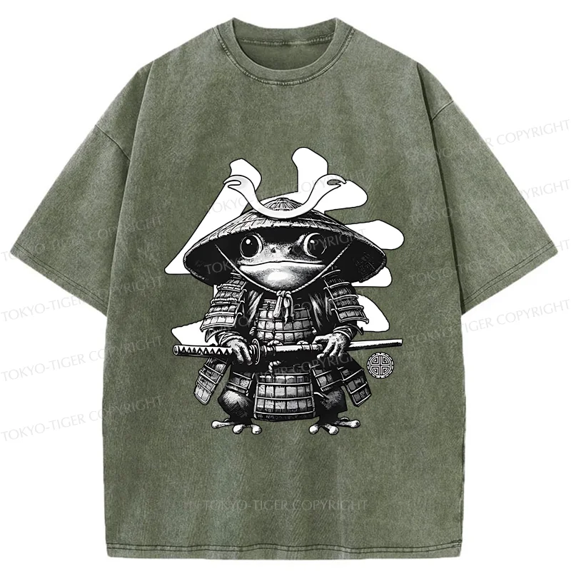 Tokyo-Tiger Frog Japanese Samurai Retro Washed T-Shirt