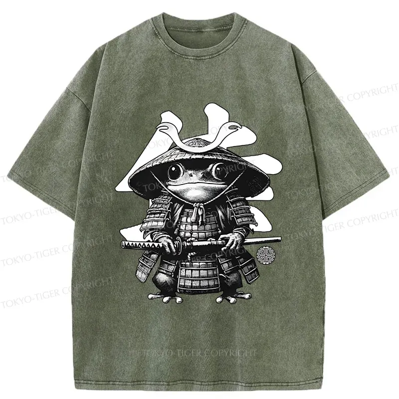 Tokyo-Tiger Frog Japanese Samurai Retro Washed T-Shirt