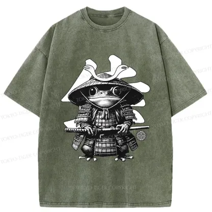Tokyo-Tiger Frog Japanese Samurai Retro Washed T-Shirt