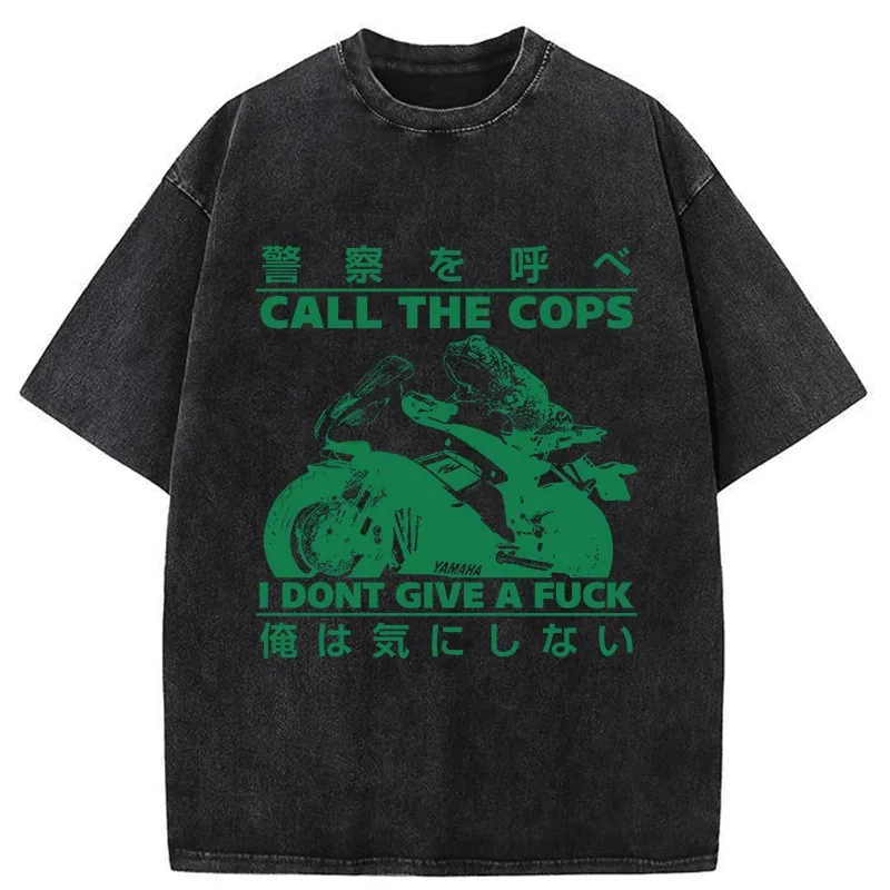 Tokyo-Tiger Funny Frog Riding A Motorcycle Washed T-Shirt