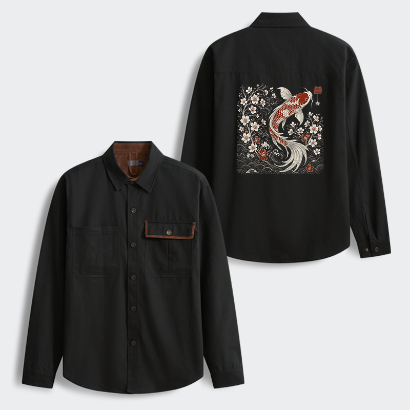 Tokyo-Tiger Vintage Sakura And Koi Men's Corduroy Work Jacket