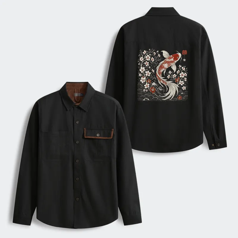 Tokyo-Tiger Vintage Sakura And Koi Men's Corduroy Work Jacket