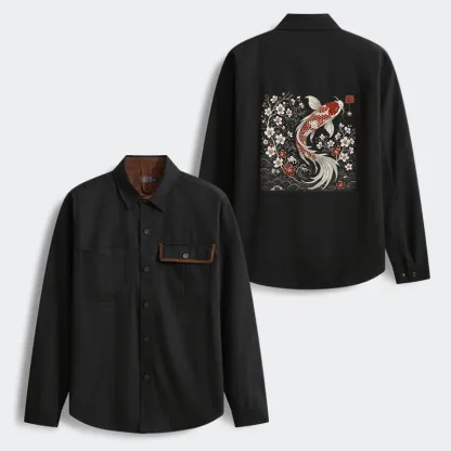 Tokyo-Tiger Vintage Sakura And Koi Men's Corduroy Work Jacket