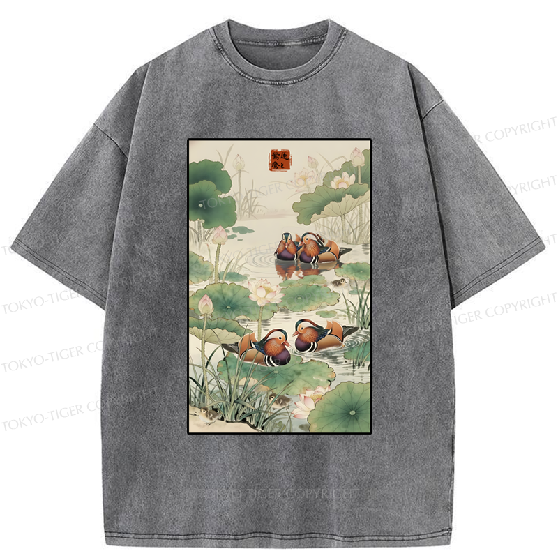 Tokyo-Tiger Lotus and Mandarin Ducks Washed T-Shirt
