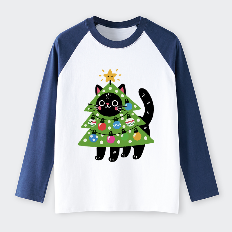 Tokyo-Tiger Christmas Tree Cat Raglan Long Sleeve T-shirt