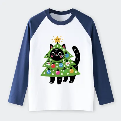 Tokyo-Tiger Christmas Tree Cat Raglan Long Sleeve T-shirt