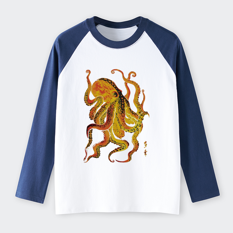 Tokyo-Tiger Deep Sea Gorgeous Octopus Raglan Long Sleeve T-shirt