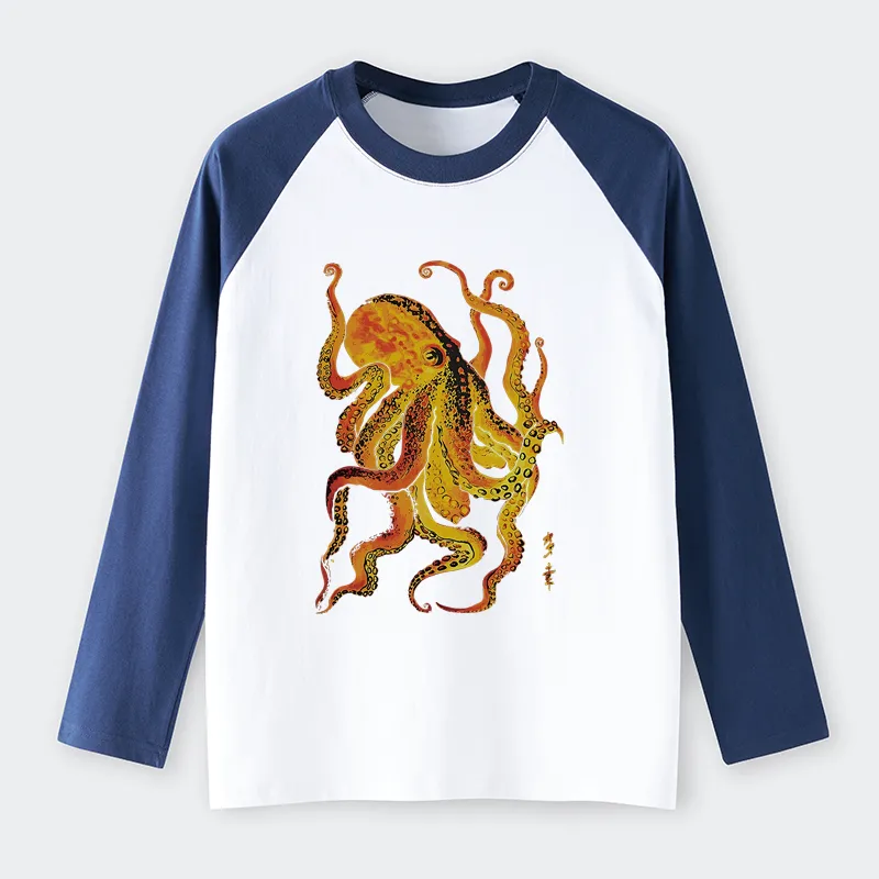 Tokyo-Tiger Deep Sea Gorgeous Octopus Raglan Long Sleeve T-shirt