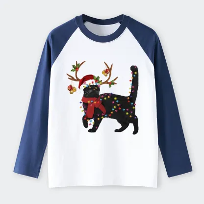 Tokyo-Tiger Christmas Black Cat Raglan Long Sleeve T-shirt