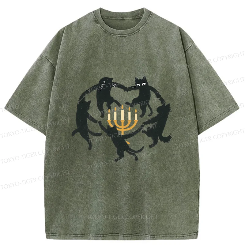 Tokyo-Tiger Hanukkah Black Cat Washed T-Shirt