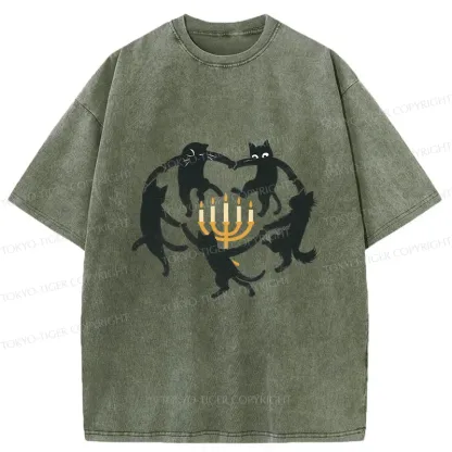 Tokyo-Tiger Hanukkah Black Cat Washed T-Shirt