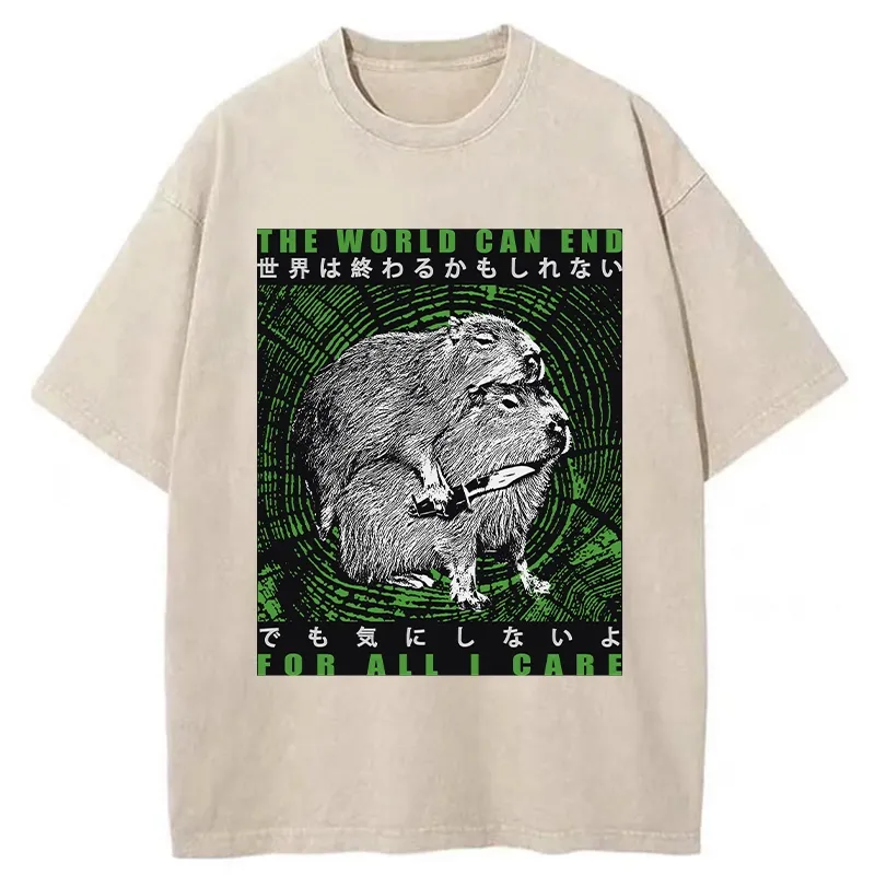 Tokyo-Tiger World Can End For All I Care Washed T-Shirt