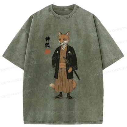 Tokyo-Tiger Fox Samurai Washed T-Shirt