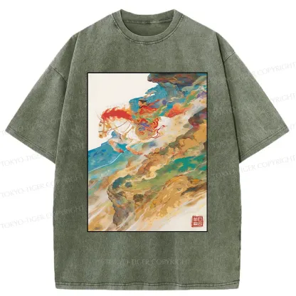Tokyo-Tiger Landscape Painting Washed T-Shirt