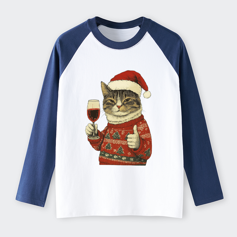 Tokyo-Tiger Christmas Cat Likes Raglan Long Sleeve T-shirt