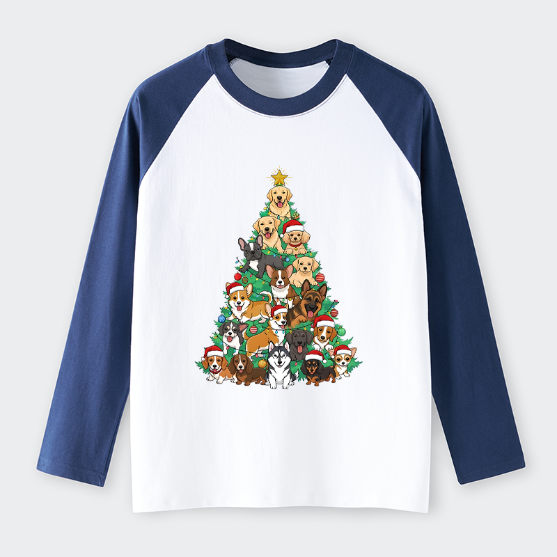 Tokyo-Tiger Christmas Tree Dog Funny Raglan Long Sleeve T-shirt