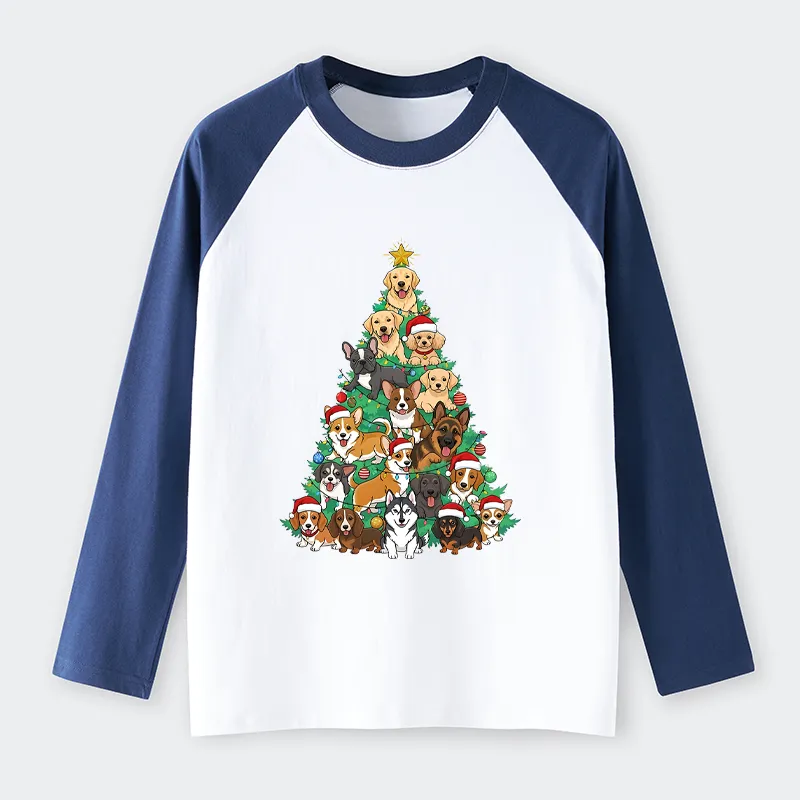 Tokyo-Tiger Christmas Tree Dog Funny Raglan Long Sleeve T-shirt
