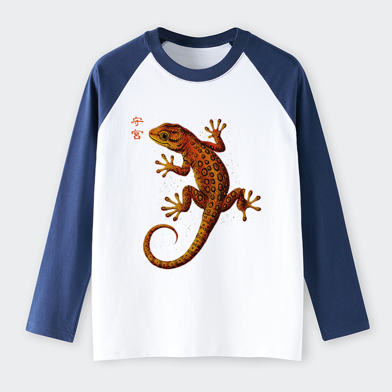 Tokyo-Tiger Retro Gecko Funny Raglan Long Sleeve T-shirt