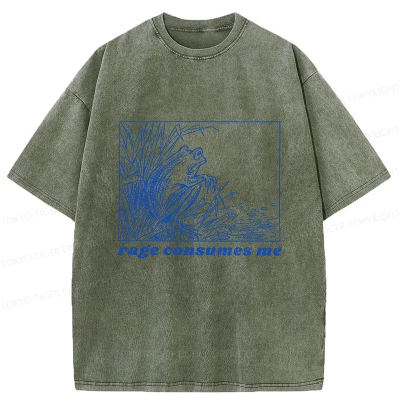 Tokyo-Tiger Rage Consumes Frog Washed T-Shirt