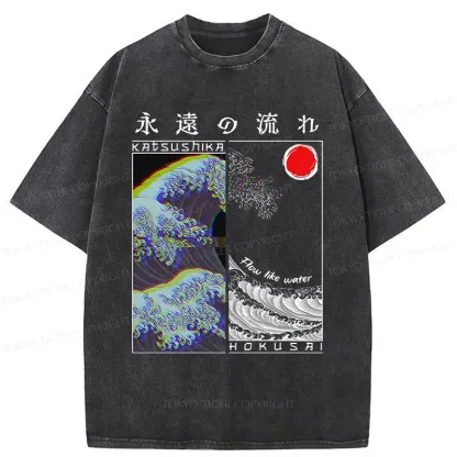 Tokyo-Tiger Ukiyo-e Wave Poster Washed T-Shirt