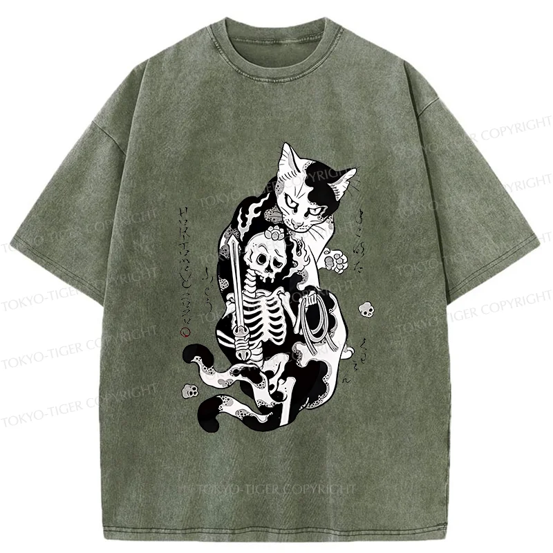 Tokyo-Tiger Tattooed Cat Washed T-Shirt