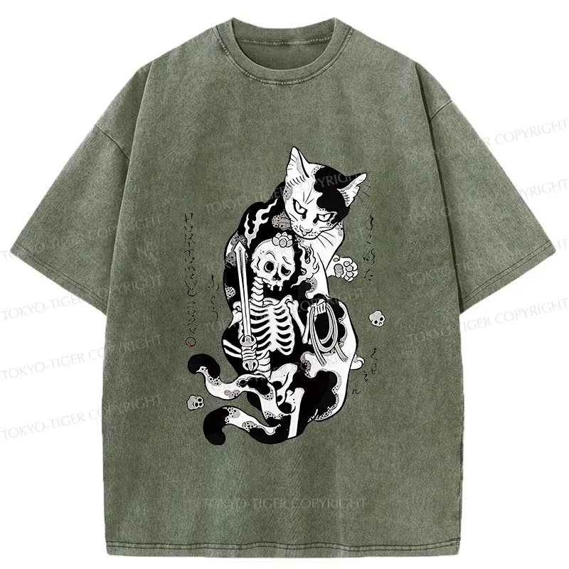 Tokyo-Tiger Tattooed Cat Washed T-Shirt